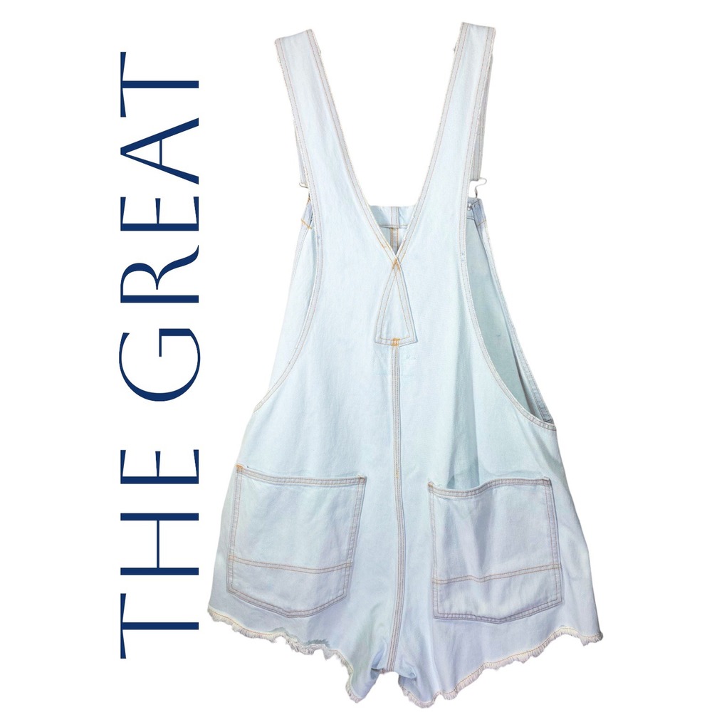 THE GREAT NWT The Cut Off Overall Light Wash Denim Short Overalls Raw Hem Size 2 - Picture 3 of 15